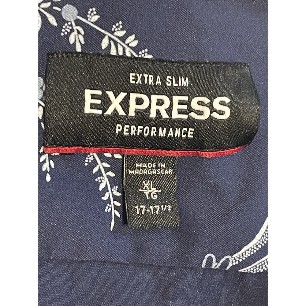 Express Men Shirt XL Extra Slim Navy Blue Floral Hawaiian Button Up Long Sleeve - Picture 4 of 6